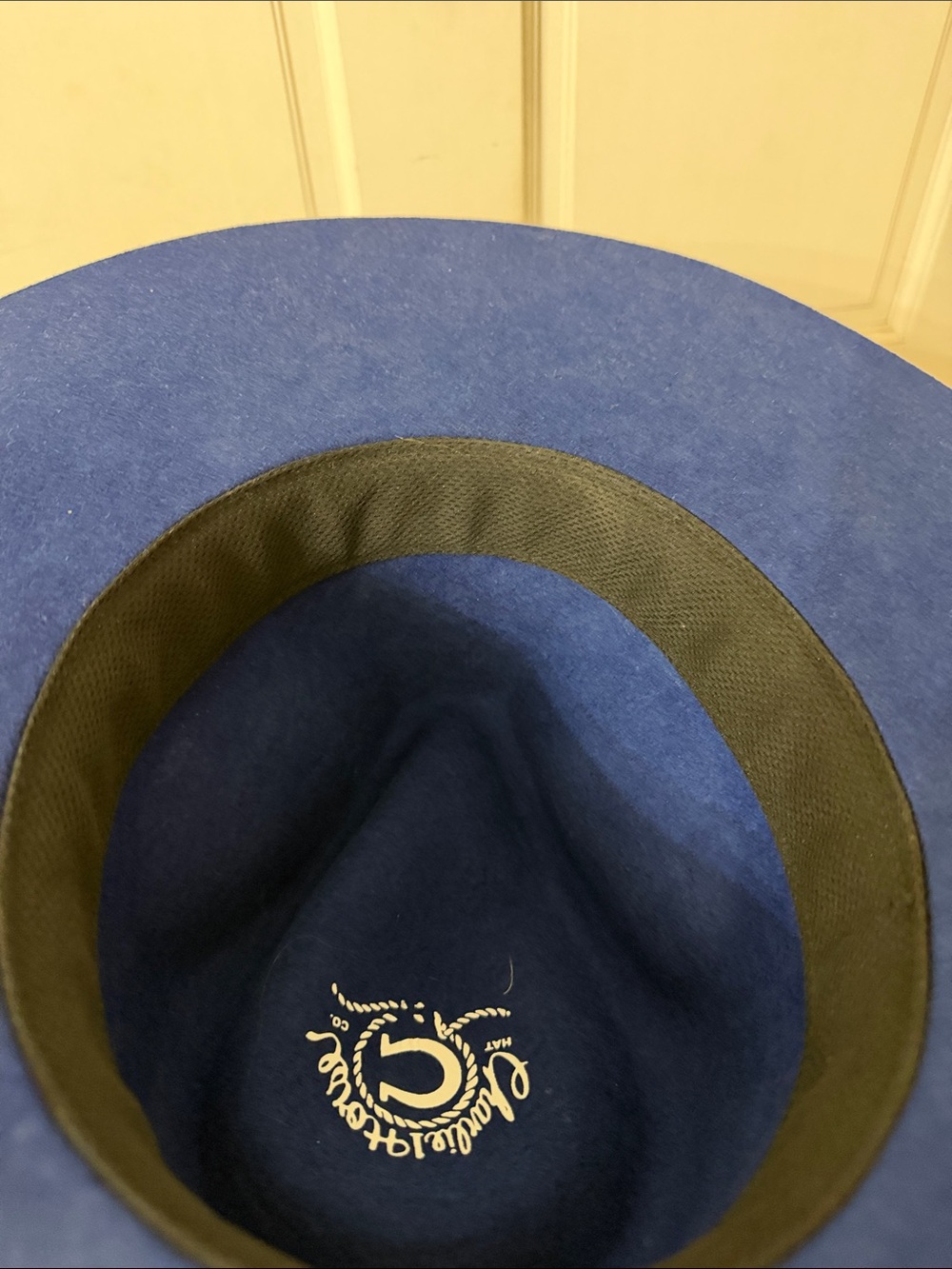 Classic Wide-Brim Felt Hat in Navy with Tan Band - Picture 8 of 8